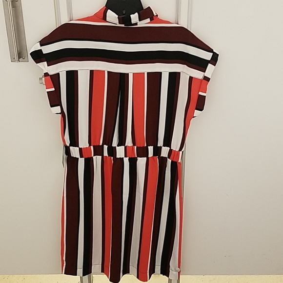 Express Coral stripe roll sleeve zipper dress - Picture 7 of 7